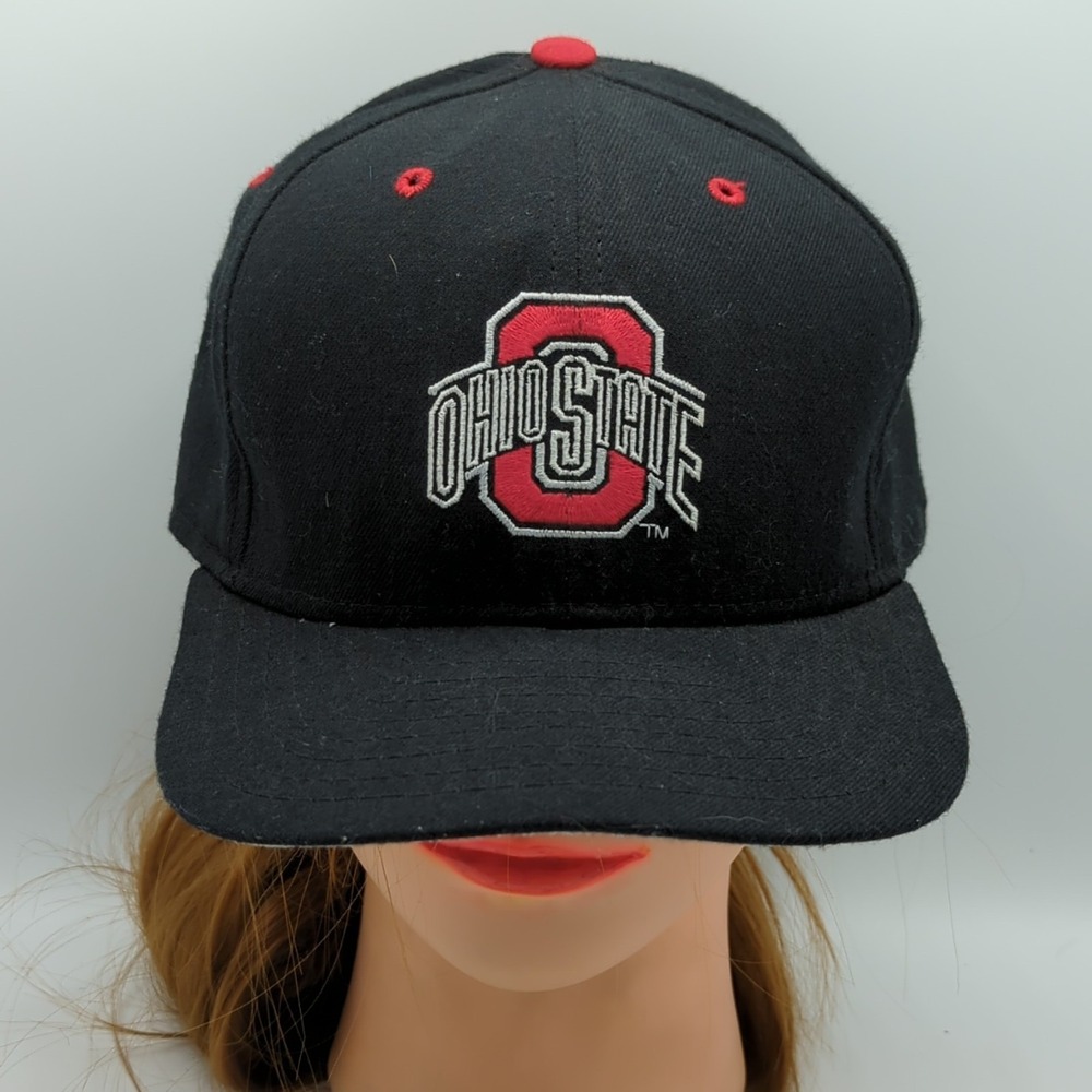 Vintage 90's New Era Ohio State Buckeyes Spellout Black Hat Cap Made in USA